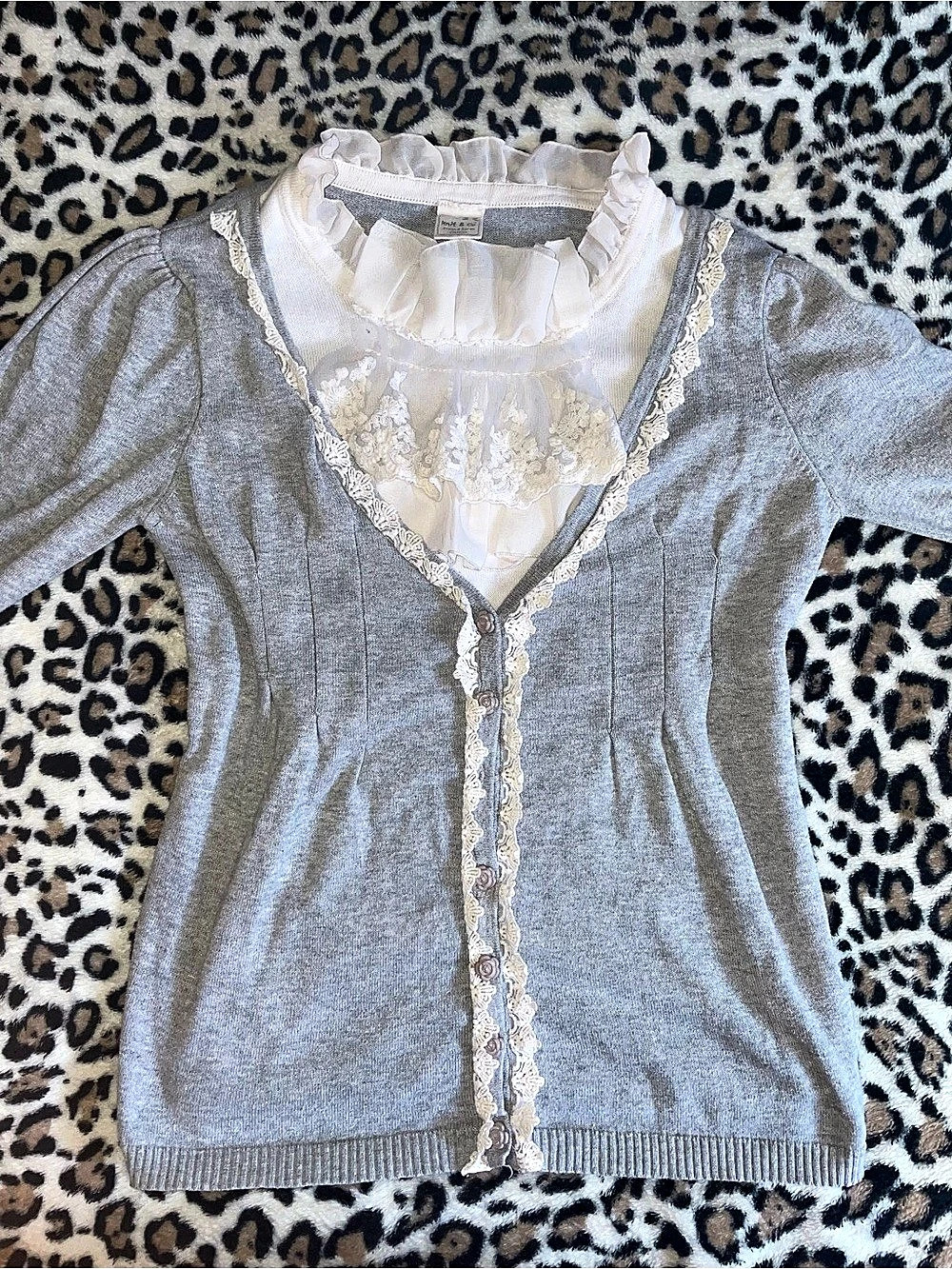 ♡ Gray Lace Layered Ruffle Cardigan